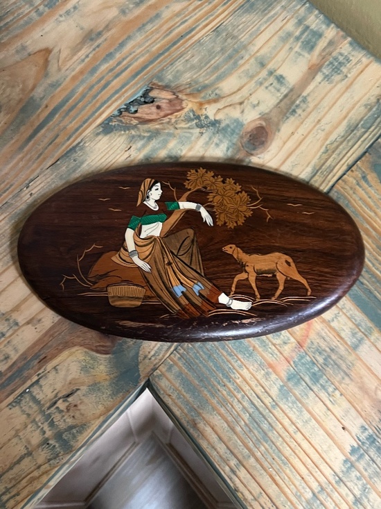 Handmade Other - Vintage Marquetry Wood Inlay Indian Hanging Artwork